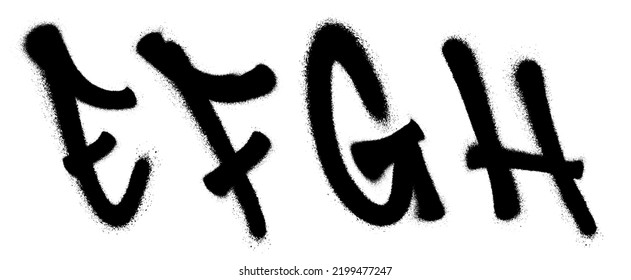 Graffiti spray font alphabet with a spray in black over white. Vector illustration. Part 2