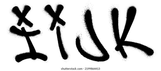 Graffiti spray font alphabet with a spray in black over white. Vector illustration. Part 3