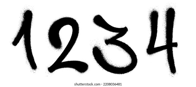 Graffiti spray font alphabet with a spray in black over white. Digits. Vector illustration. Part 8