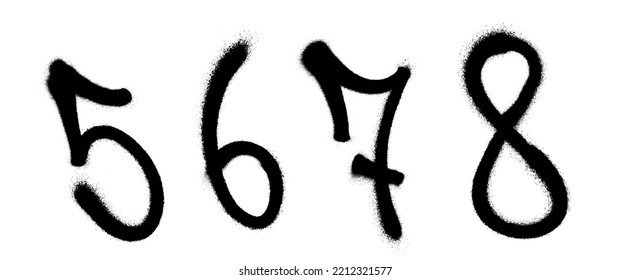 Graffiti spray font alphabet with a spray in black over white. Digits. Vector illustration. Part 9