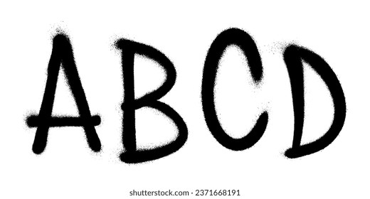 Graffiti spray font alphabet with a spray in black over white. Vector illustration. Part 1