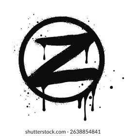 Graffiti spray font alphabet black on white. Sprayed Z letter drops. isolated on a white background