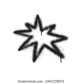 Graffiti spray filtrando estrella aislado sobre fondo blanco. Grafiti grunge pintado estrella, salpicaduras sucias de trazos de arte callejero. Conjunto de ilustración vectorial de líneas negras con textura. 