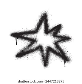 Graffiti spray filtrando estrella aislado sobre fondo blanco. Grafiti grunge pintado estrella, salpicaduras sucias de trazos de arte callejero. Juego de Ilustración vectorial de líneas negras con textura en aerosol. 