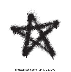 Graffiti spray filtrando estrella aislado sobre fondo blanco. Grafiti grunge pintado estrella, salpicaduras sucias de trazos de arte callejero. Juego de Ilustración vectorial de líneas negras con textura en aerosol. 