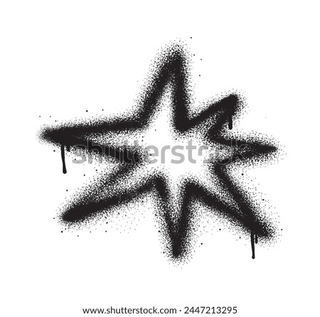 Graffiti spray leaking star isolated on white background. Grunge graffiti painted star, dirty splatter street art strokes. Spray textured black lines vector illustration set. 