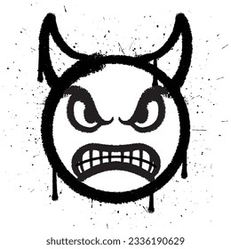 Graffiti spray paint angry face devil emoticon isolated vector