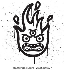 Graffiti spray paint angry fire monster character emoticon isolated vector