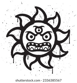 Graffiti spray paint angry sun monster isolated vector illustration