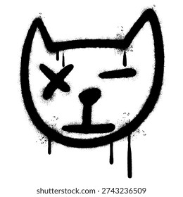 Graffiti Spray Paint Cat Face Icon with Drips and Splatters