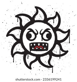Dibujo graffiti pintura loco personaje solar aislado ilustración vectorial
