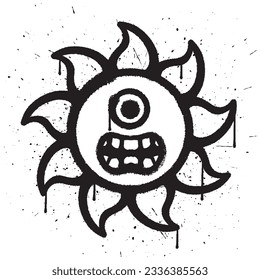 Graffiti spray paint cyclops sun character isolated vector illustration