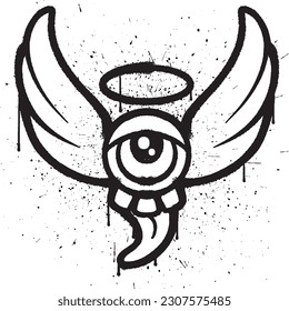 Graffiti spray paint eye ball angel character isolated vector illustration