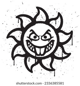 Graffiti spray paint laugh sun character isolated vector illustration