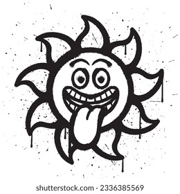 Graffiti spray paint mocking sun character isolated vector illustration