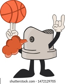 Graffiti Spray Paint Nozzle Twist Basketball Ball on Hoops. Graffiti Head Juggling with a Basketball. Stock vector image