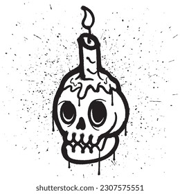 Graffiti spray paint skull candle isolated vector