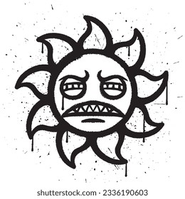 Graffiti spray paint sleepy sun character isolated vector illustration