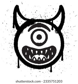 Graffiti pintura pintura sonrisa ciclops diablo emoticono aislado vector