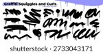 Graffiti spray paint squiggly lines with drips and paint splatters. Curly strokes with loops, bold brush drawn underlines, and blots. Aerosol effect grunge clipart. Hand drawn street art elements.