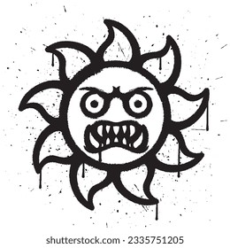 Graffiti spray paint sun character isolated vector illustration