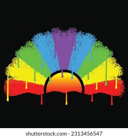 Graffiti Spray Paint Sunshine With Rainbow Color Isolated Vector Illustration