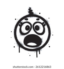 Graffiti Spray Paint Surprised face emoticon isolated on white background. Vector illustration.

