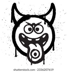 Graffiti spray paint teased face devil emoticon isolated vector