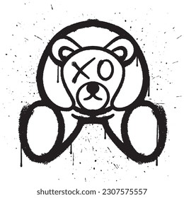 Graffiti spray paint teddy bear isolated vector illustration