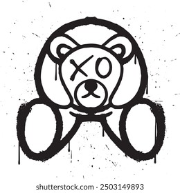 Graffiti spray paint teddy bear isolated vector illustration
