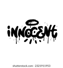 Graffiti spray paint Word INNOCENT. 90s - 00s airbrush textured vector illustration.