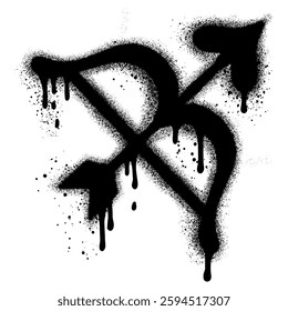 graffiti spray painted cupid bow with arrow. wedding and valentine's day concept.