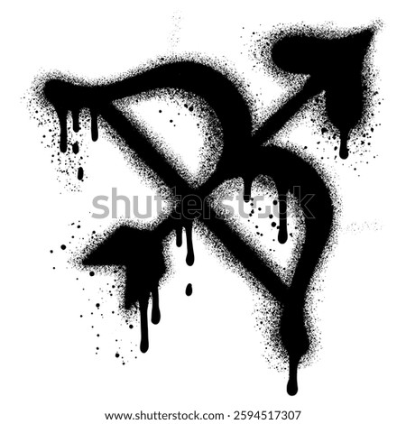 graffiti spray painted cupid bow with arrow. wedding and valentine's day concept.
