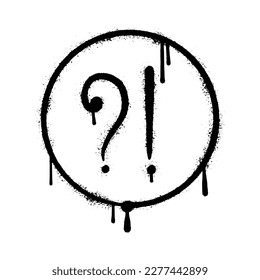 Graffiti Spray question mark and exclamation mark in circle on white background.
