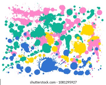 Graffiti spray stains grunge background vector. Random ink splatter, spray blots, mud spot elements, wall graffiti. Watercolor paint splashes pattern, smear liquid stains splatter backdrop.