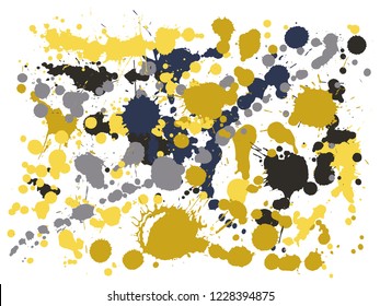 Graffiti spray stains grunge background vector. Graphic ink splatter, spray blots, dirty spot elements, wall graffiti. Watercolor paint splashes pattern, smear fluid stains splatter backdrop.