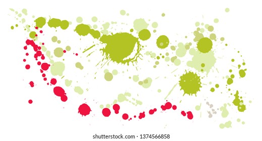 Graffiti spray stains grunge background vector. Decorative ink splatter, spray blots, dirt spot elements, wall graffiti. Watercolor paint splashes pattern, smear liquid stains splatter backdrop.