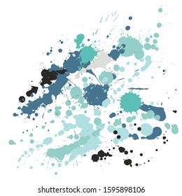 Graffiti spray stains grunge background vector. Abstract ink splatter, spray blots, dirt spot elements, wall graffiti. Watercolor paint splashes pattern, smear liquid splats stains background.