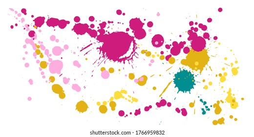 Graffiti spray stains grunge background vector. Scribble ink splatter, spray blots, dirt spot elements, wall graffiti. Watercolor paint splashes pattern, smear fluid splats stains background.