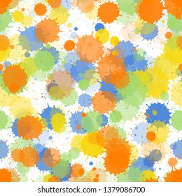 Graffiti spray transparent stains vector seamless wallpaper pattern. Scribble ink splatter, spray blots, dirty spot elements seamless. Watercolor paint splashes pattern, smear fluid splats.