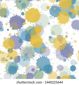Graffiti spray transparent stains vector seamless grunge background. Mottled ink splatter, spray blots, mud spot elements seamless. Watercolor paint splashes pattern, smear fluid splats.