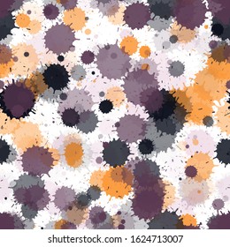 Graffiti spray transparent stains vector seamless wallpaper pattern. Colorful ink splatter, spray blots, dirty spot elements seamless. Watercolor paint splashes pattern, smear fluid splats.
