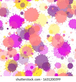 Graffiti spray transparent stains vector seamless wallpaper pattern. Abstract ink splatter, spray blots, mud spot elements seamless. Watercolor paint splashes pattern, smear fluid splats.