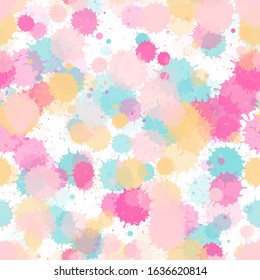 Graffiti spray transparent stains vector seamless wallpaper pattern. Trendy ink splatter, spray blots, mud spot elements seamless. Watercolor paint splashes pattern, smear fluid splats.
