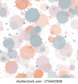 Graffiti spray transparent stains vector seamless wallpaper pattern. Mottled ink splatter, spray blots, mud spot elements seamless. Watercolor paint splashes pattern, smear liquid stains.