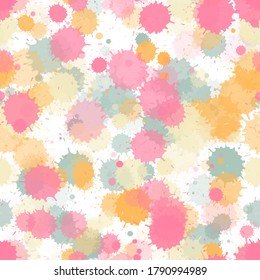 Graffiti spray transparent stains vector seamless wallpaper pattern. Abstract ink splatter, spray blots, mud spot elements seamless. Watercolor paint splashes pattern, smear liquid stains.