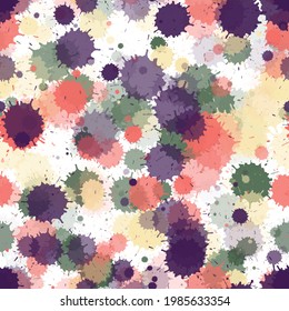 Graffiti spray transparent stains vector seamless wallpaper pattern. Modern ink splatter, spray blots, mud spot elements seamless. Watercolor paint splashes pattern, smear liquid stains.