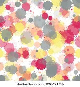 Graffiti spray transparent stains vector seamless wallpaper pattern. Artistic ink splatter, spray blots, mud spot elements seamless. Watercolor paint splashes pattern, smear fluid splats.