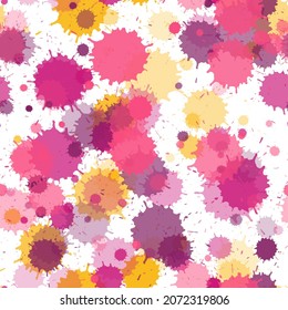 Graffiti Spray transparente Flecken Vektornahtlose Wallpaper Muster. Funky-Tinte-Spatte, Spray-Blots, schmutzige Spot-Elemente nahtlos. Aquarellfarben spritzen Muster, flüssige Flecken verschmieren.