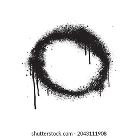 Graffiti Sprayed Circle Design Element en noir sur blanc. Anneau De Peinture Au Spray. Style rue. Logo rond. Illustration Vectorielle Grunge. 